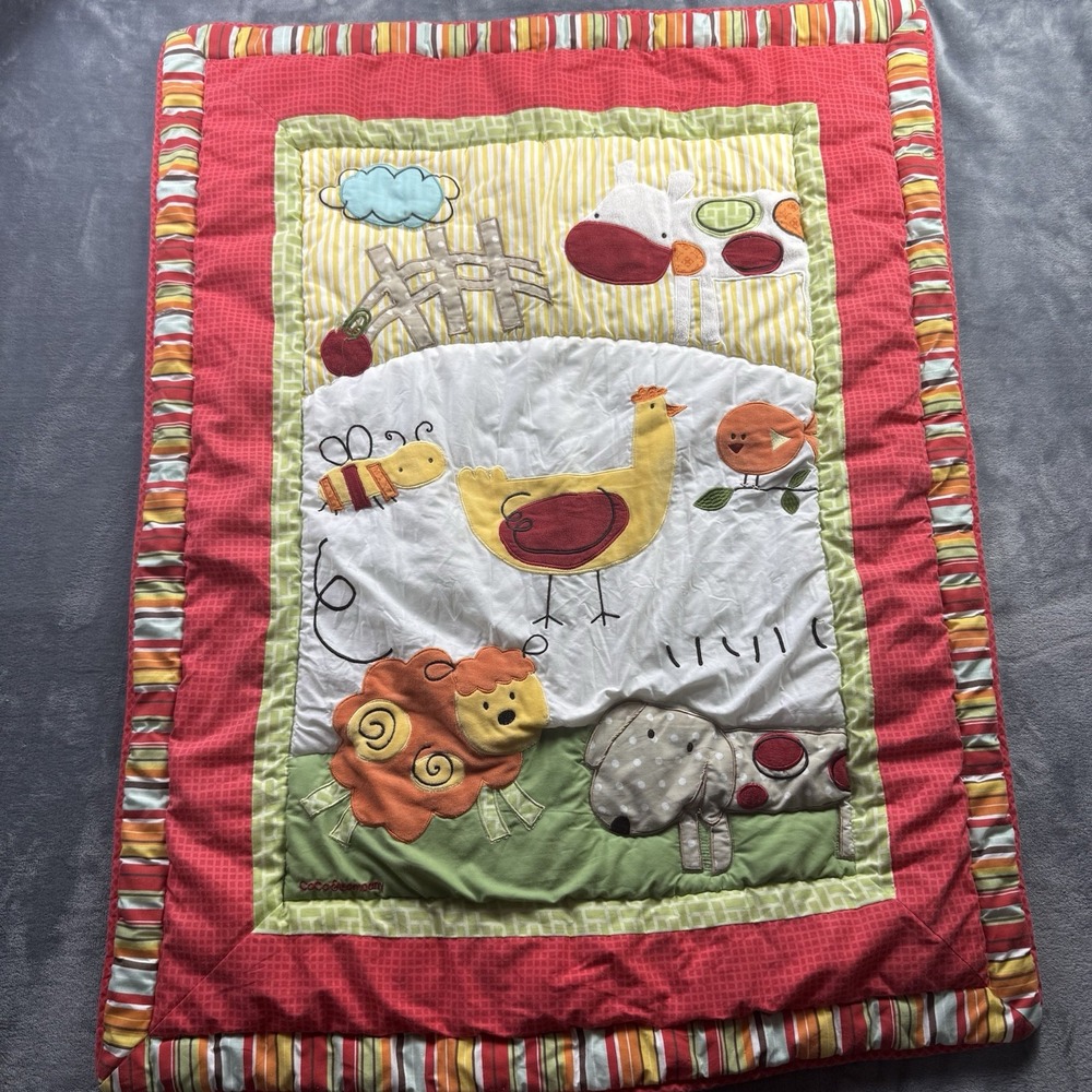 CoCo & Company CoCaLo Farm Animals Crib Quilt Blanket 33x42 Cow Sheep 2012